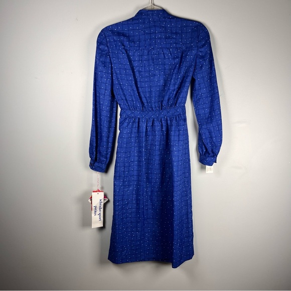 New VTG Schrader Sport Lightweight Belted Blue Polka Dot Button Midi Dress 6P - Picture 12 of 14